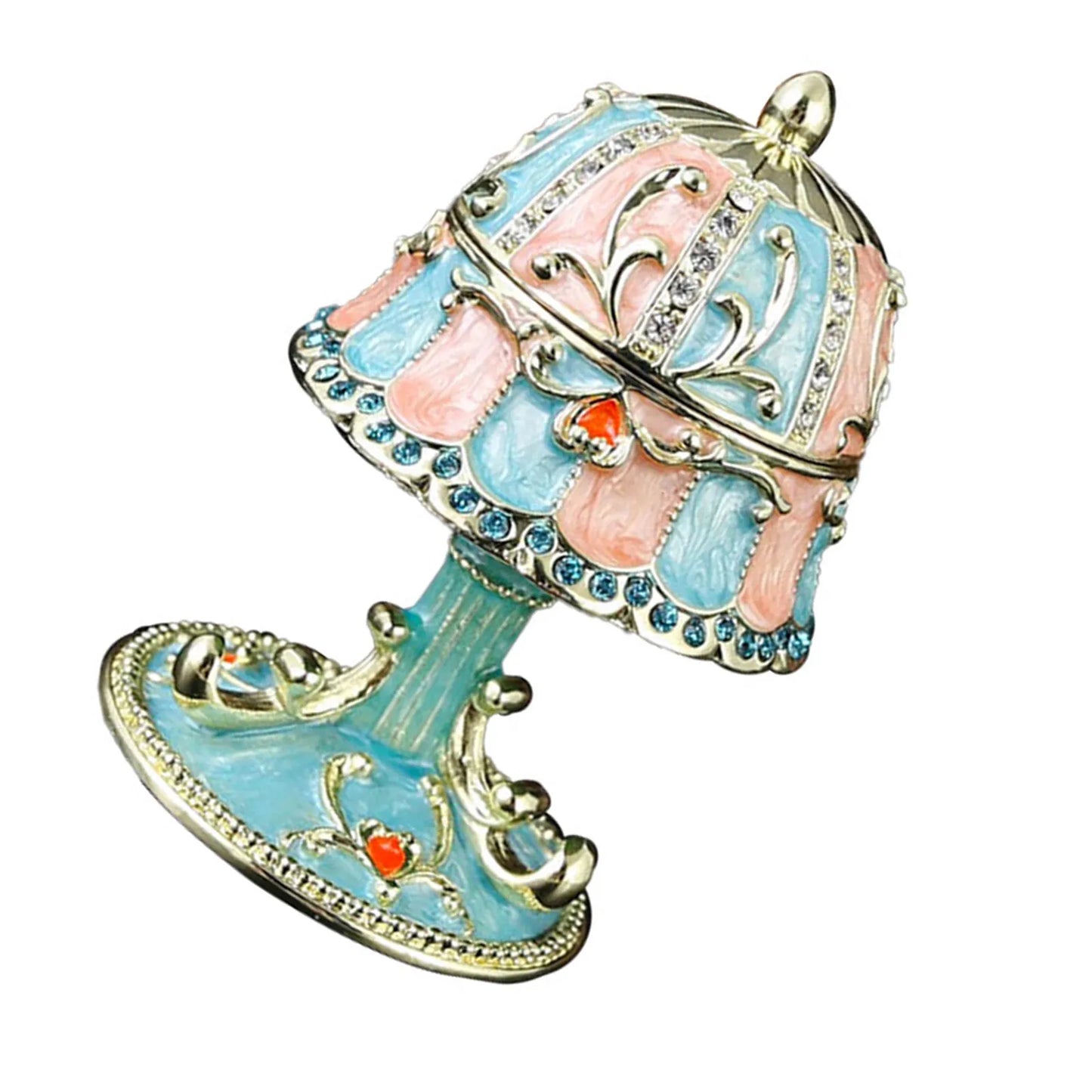 Metal Enamel Jewelry Box Lamp Shaped Jewelry Box With Rhinestones Trinket Case With Lid Vintage Tabletop Keepsake Holder