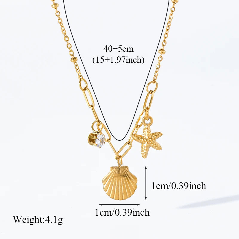 EILIECK Women's Trendy Colorful Creative Fish Pendant Necklace Stainless Steel Neck Chain Daily Water-resistant Jewelry Gift