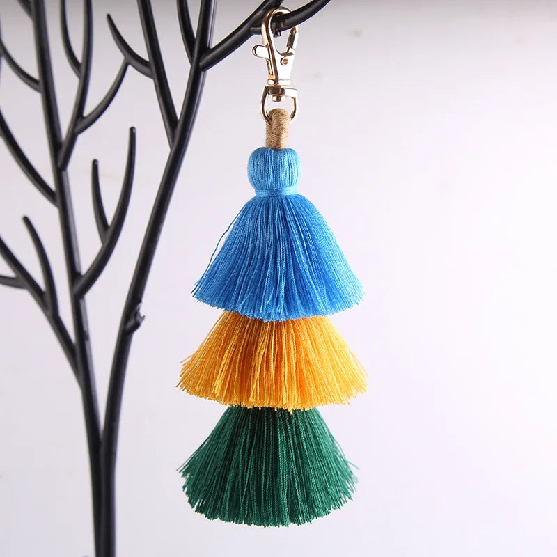 Boho Colorful Three-layer Tassels Pendant Keychains Ethnic Style Handmade Tassel Drop Jewelry Gifts Bag Accessory