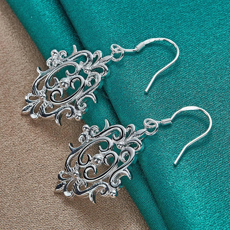 URMYLADY 925 Sterling Silver Hollow Flower Earrings Eardrop for Women Fashion Wedding Engagement Charm Jewelry