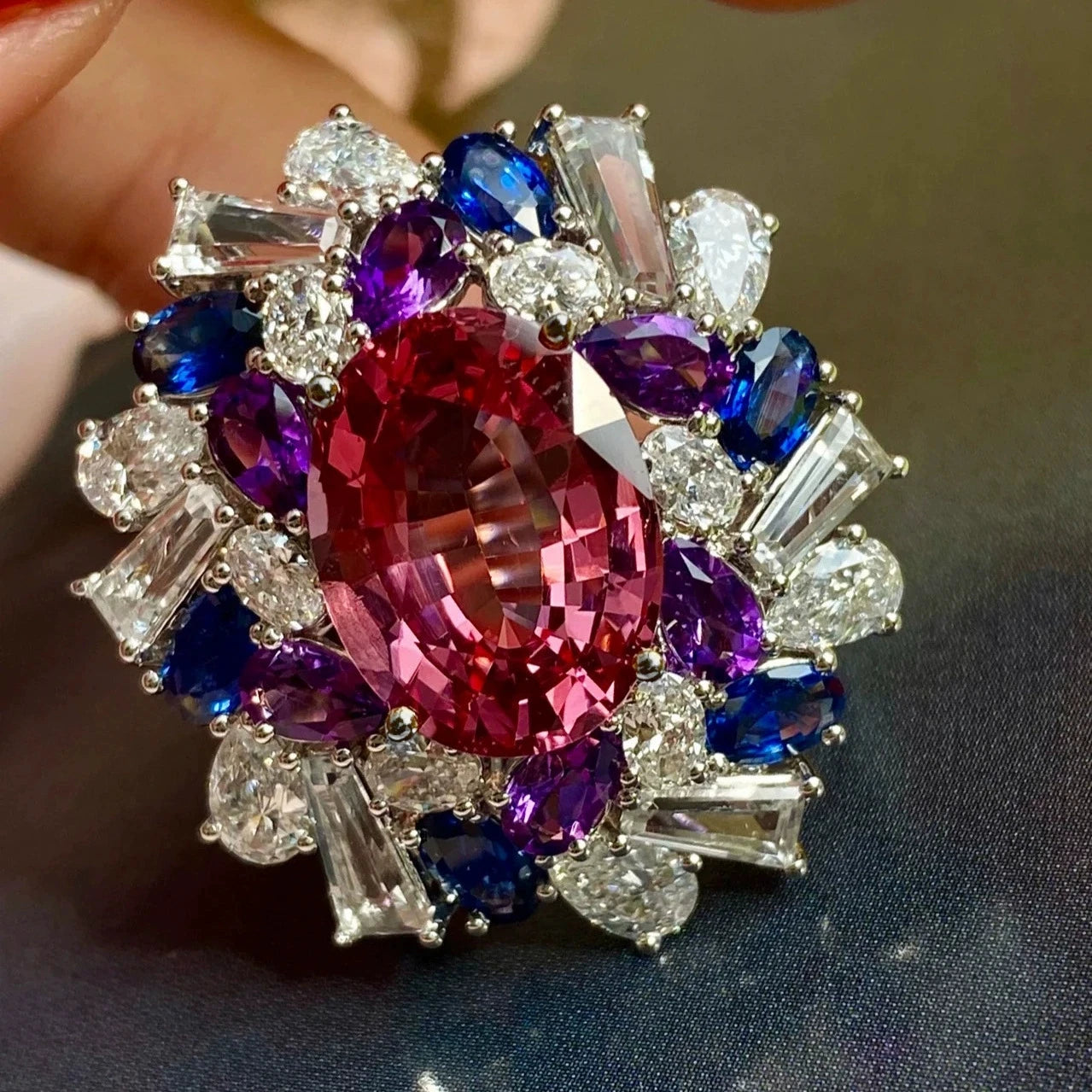 Luxury Women Colorful Gems Ring for Women Brilliant Amethyst Created-Rubellite 925 Sterling Silver Jewelry for Female Wedding