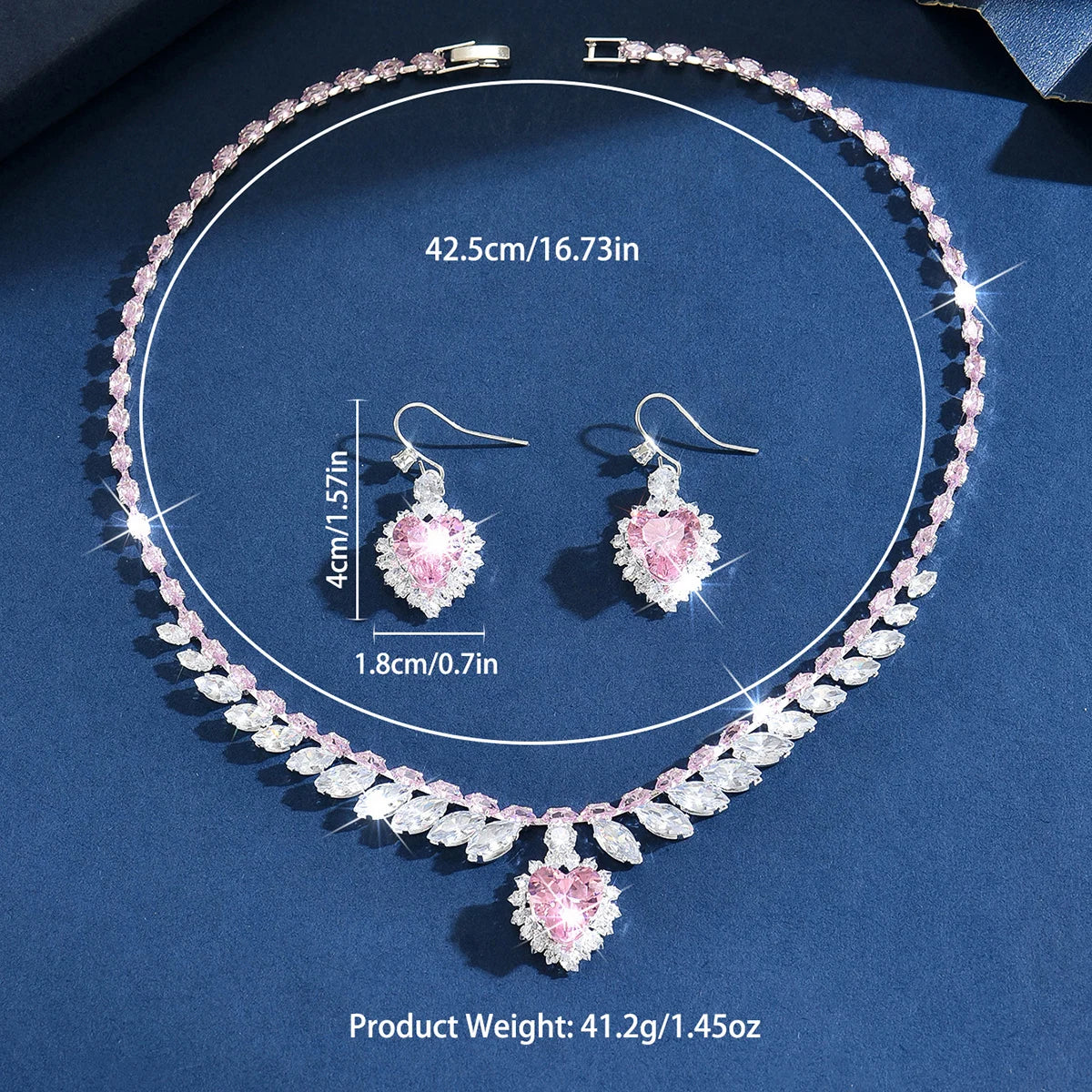 Cross Border Luxury Fashion Leaf Love Zircon Necklace Earring Set, Trendy and High-End Versatile Necklace Set with Accessories