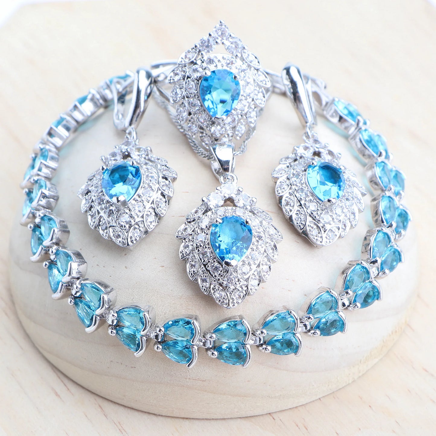 Ladies Bridal Jewelry Sets Silver 925 Black Zirconia Earrings Jewellery For Women Rings Pendant Wedding Necklace Set Bracelets
