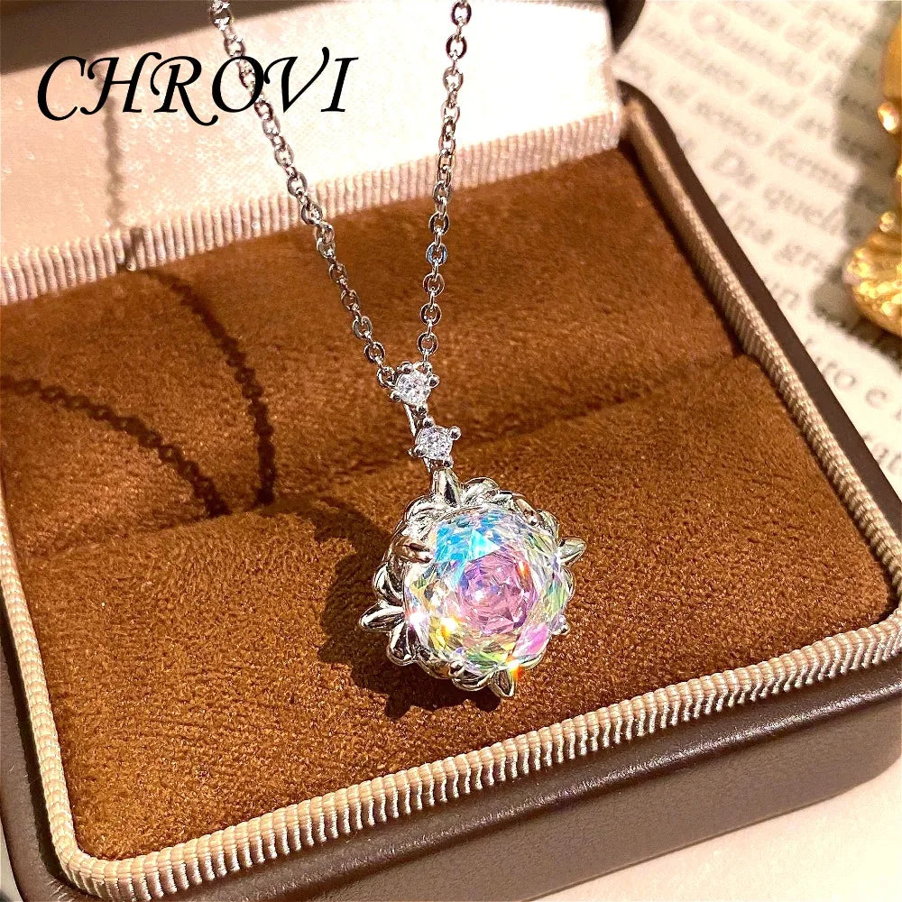 Exquisite 95 sterling silver millennium rose with brilliant coloured gemstone necklace, rose flower clavicle chain