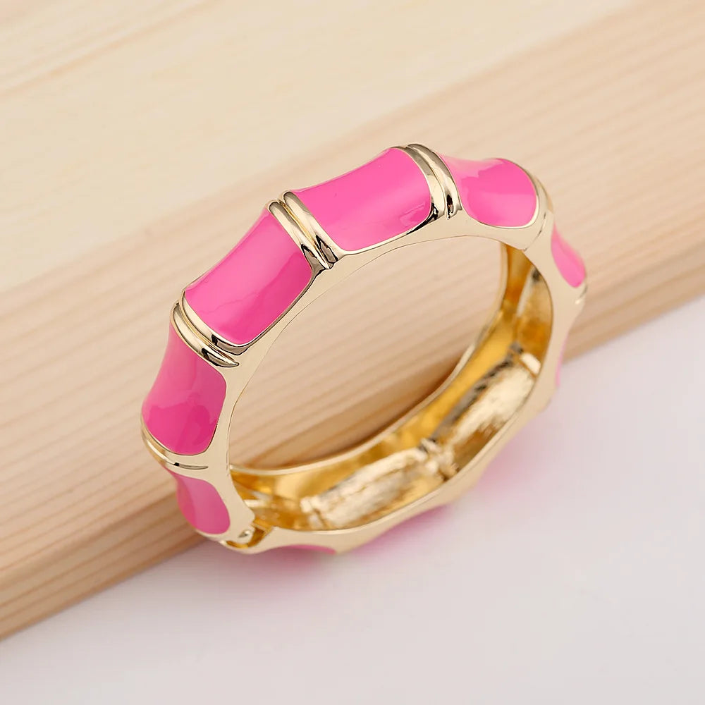 KMVEXO Elegant Charm Pink Zinc Alloy Enamel Bangles Geometric Irregular Wide Cuff Spring Bangle Bracelets For Women Jewelry