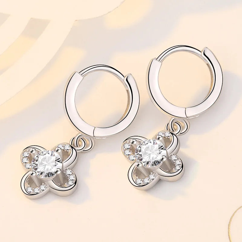 New 925 Sterling Silver Earrings Sparkly Zircon for Women Fashion Wedding Engagement Party Jewelry Gifts