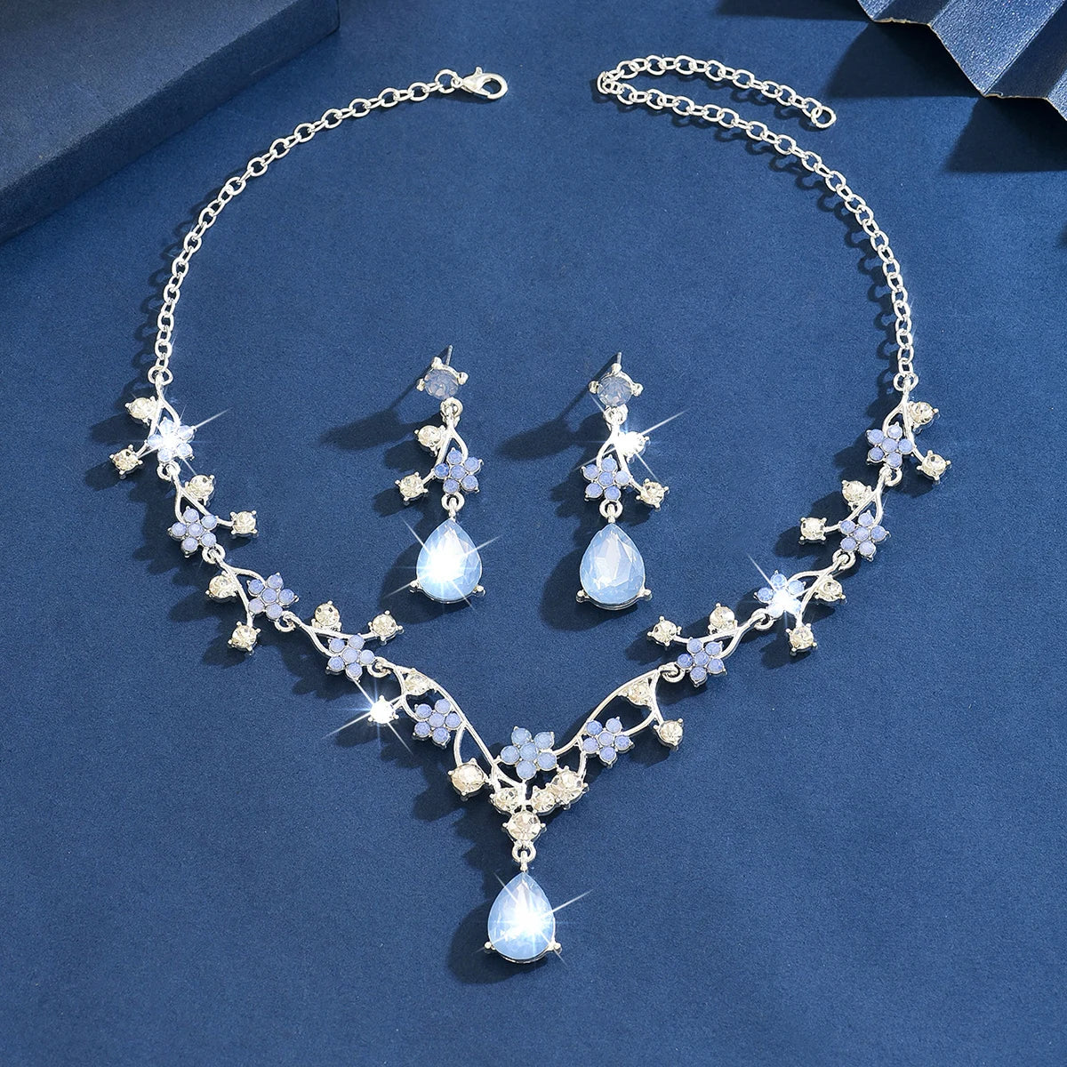 Light Luxury Diamond Inlaid Zircon Necklace Earrings Angel Tears Jewelry Two-Piece Set Wedding Accessories
