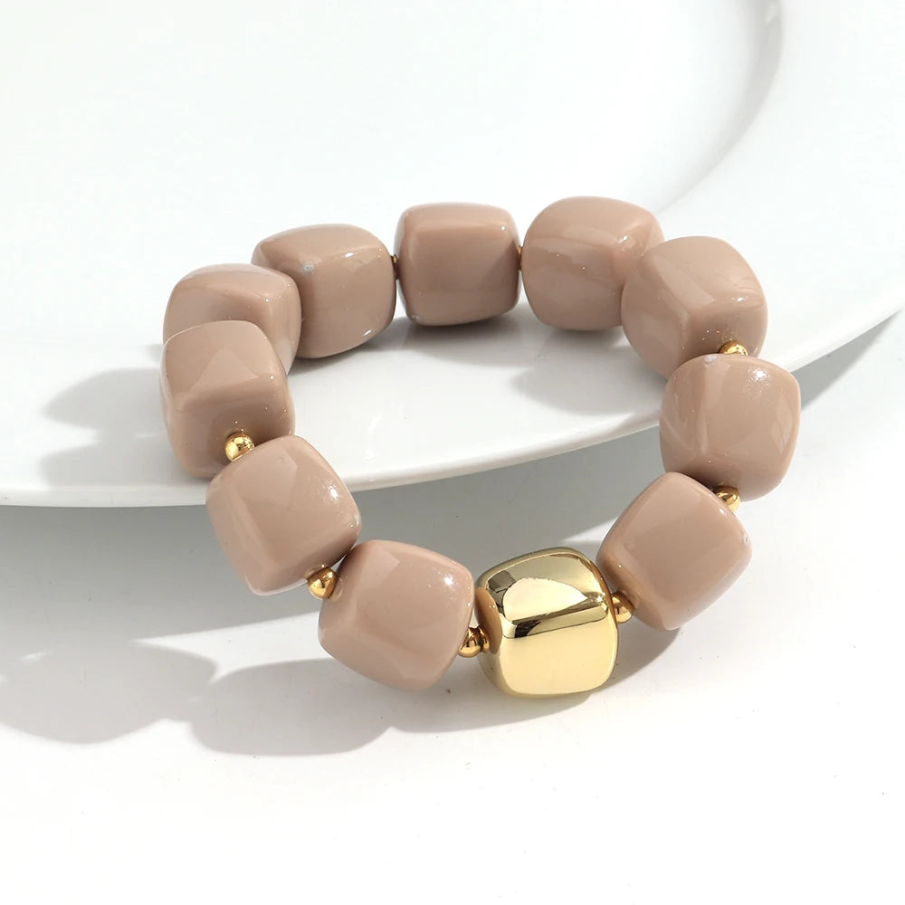 Trendy Colorful Square Beads Elastic Bangle Bracelets New Resin Geometric Beaded Stackable Bracelet 2026 Spring Summer Jewelry