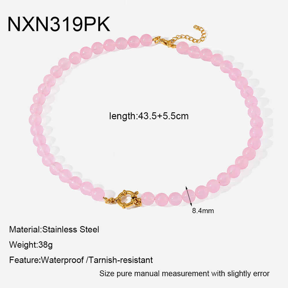 2026 Rainbow Cats Eye Glass Bead Choker Necklace 18K Gold Plated Stainless Steel Summer Bikini Gift for Women Girls