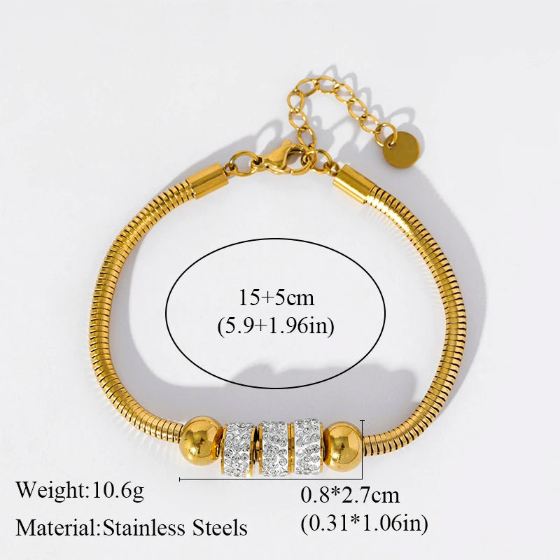 EILIECK 316L Stainless Steel Beads Rhinestones Bracelet For Women Girl New Trendy Waterproof Wrist Chain Bangles Jewelry Gift
