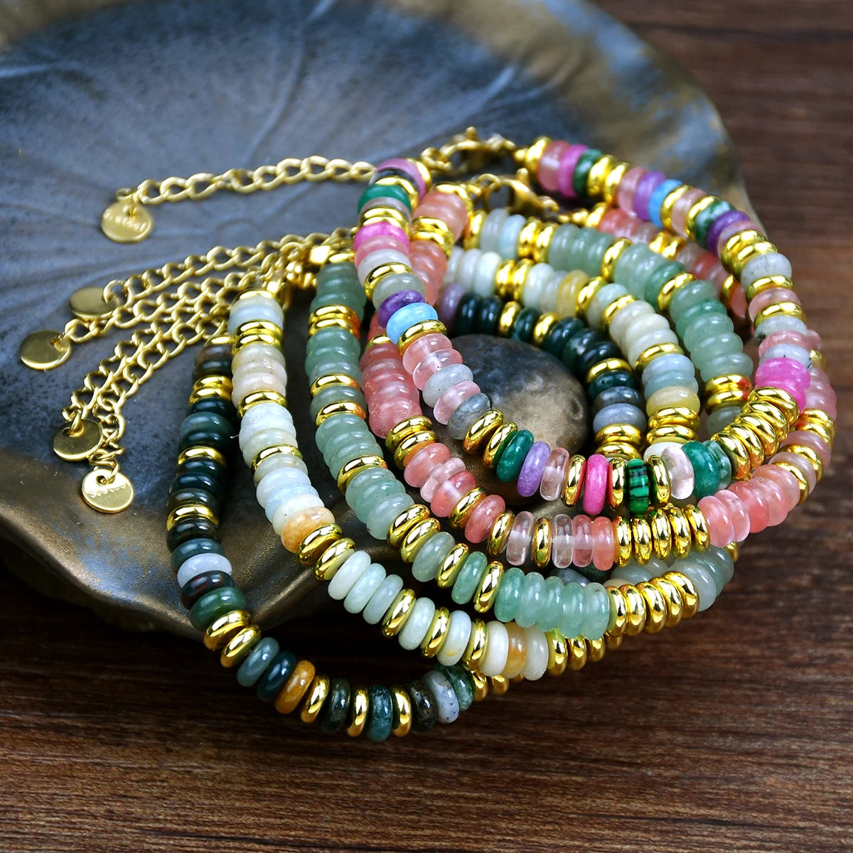 Natural Stone Colorful Mix-Gemstones Beaded Bracelet Bohemian Women's Sweet And Cute Summer Vacation Handmade Jewelry