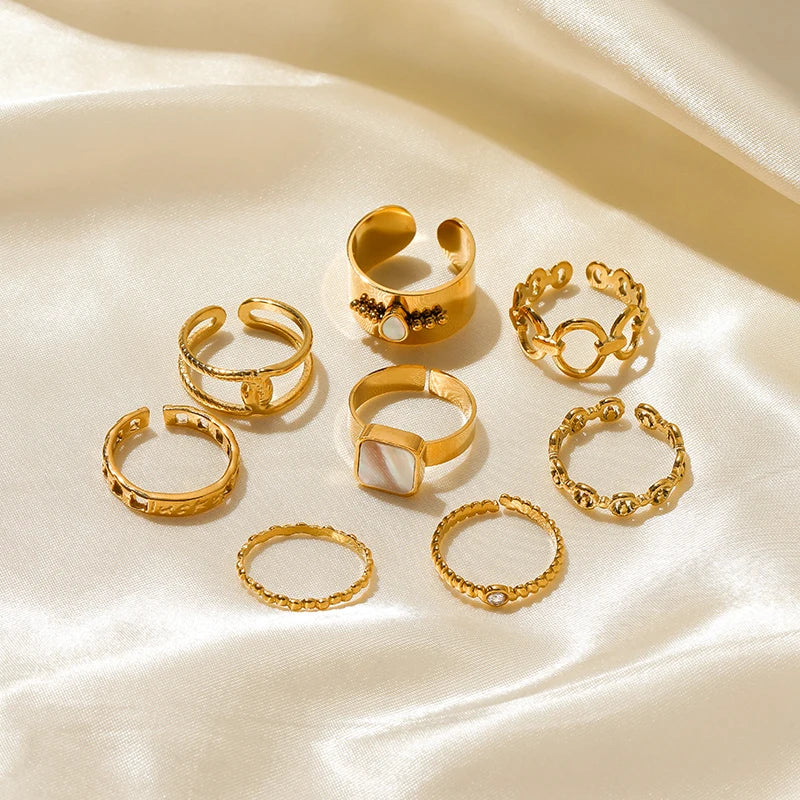 EILIECK 316L Stainless Steel Geometric Gold Color Cuff Rings For Women Girl Fashion New Jewelry Friend Gift Party anillos mujer