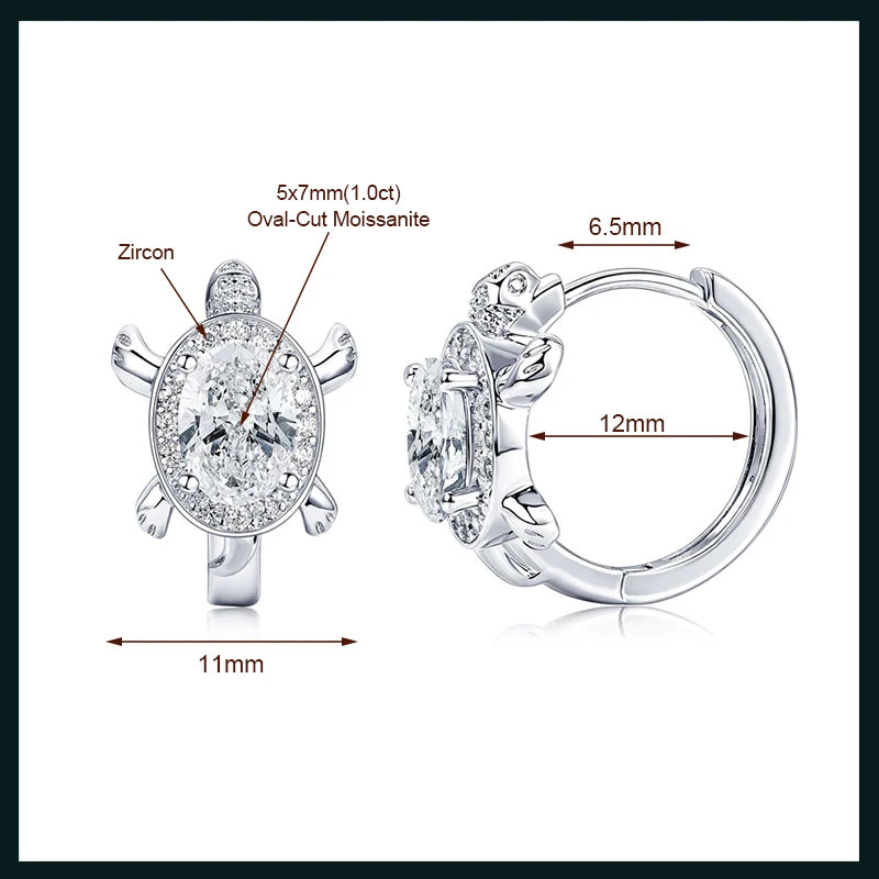 OXTAO Moissanite Cute Turtle Style Hoop Earrings Oval 5x7mm D VVS1 14K Gold Filled Versatile Gold Color Wedding Female Jewelry