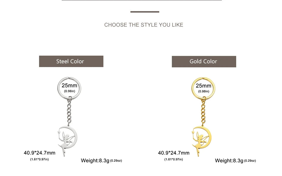 My Shape Fairy Keychain Creative Fantasy Elf Key Ring for Women  Stainless Steel Bag Car Keychain Fashion Jewelry Wholesale
