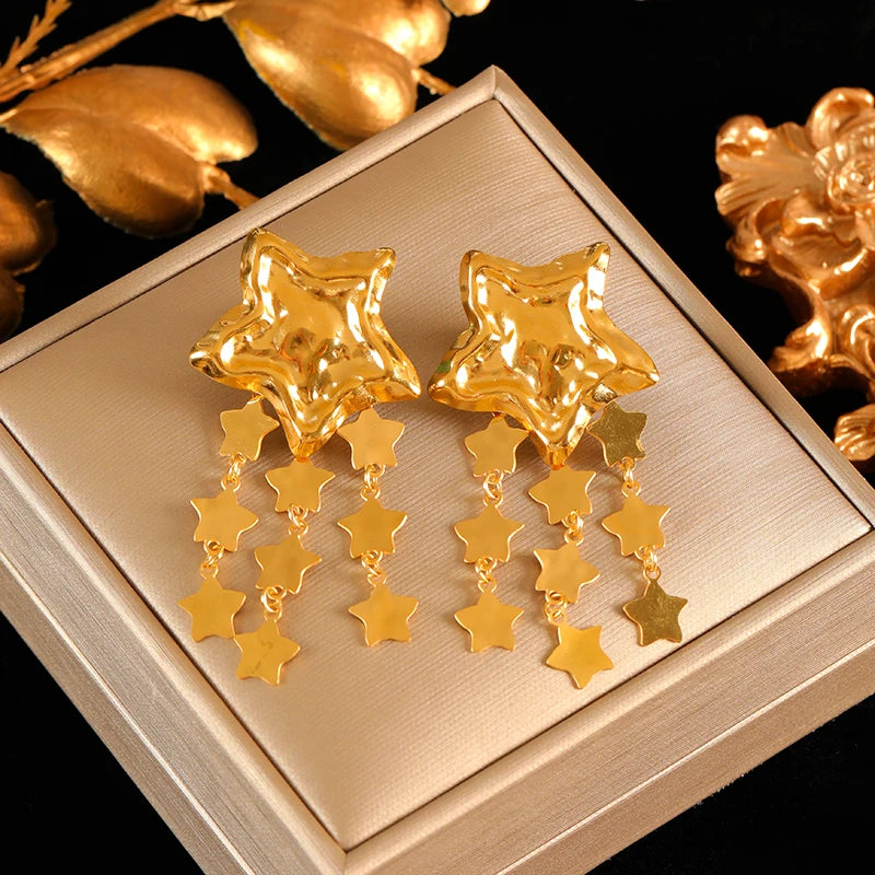 EILIECK 316L Stainless Steel Starfish Drop Dangle Earrings Stylish Trendy Waterproof 18K PVD Plated Metal Jewelry for Women