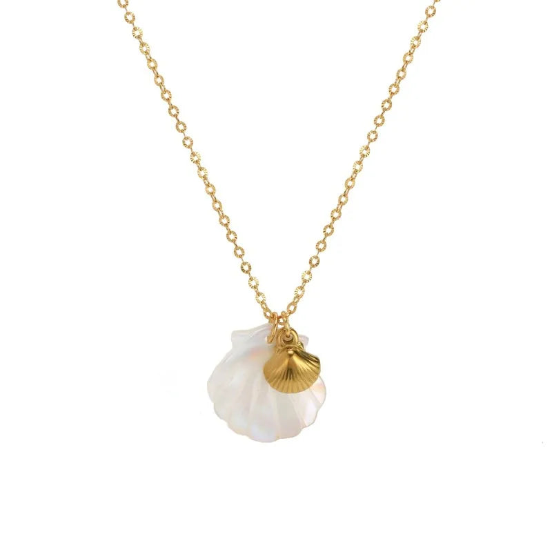 Boho Big White Shell Pendant Neckalce Gold Color Conch Sea Turtle Star Stainless Steel Choker Waterproof Beach Summer Jewelry