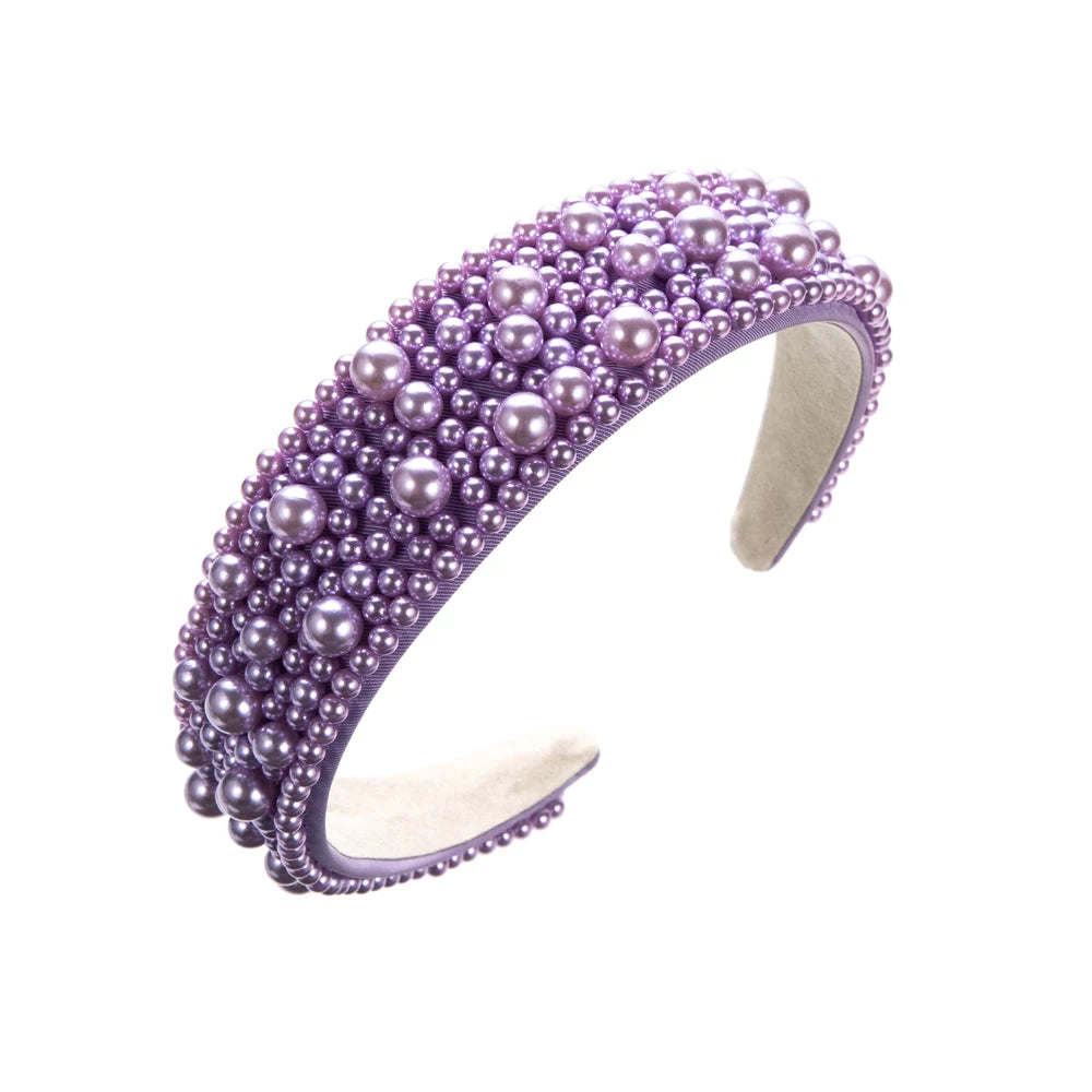 Temperament Handmade Korean Headband Pearl Wide Edge High end Fashion Versatile Hair Band