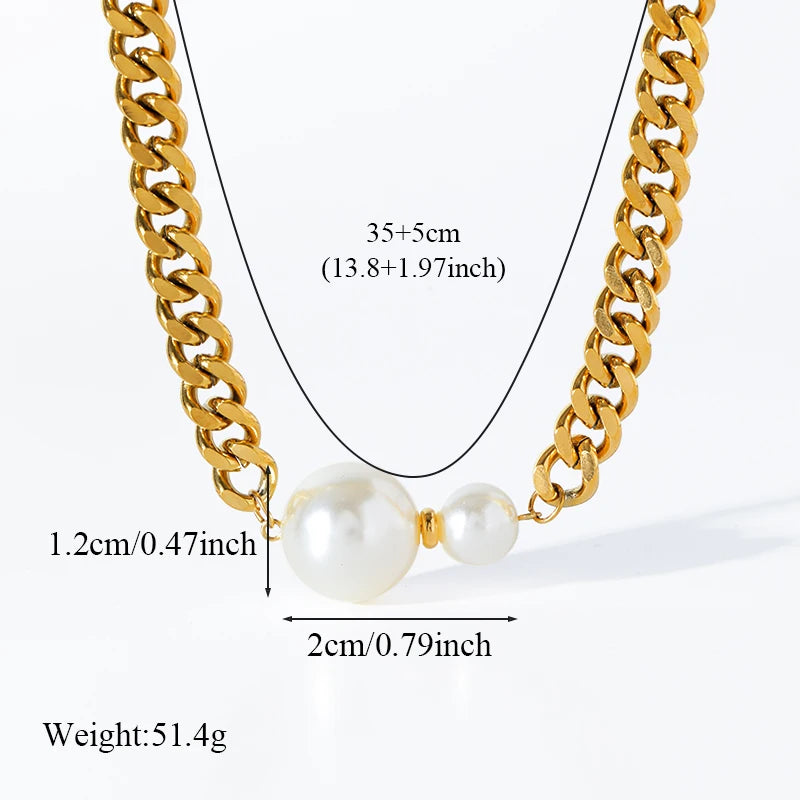 EILIECK 316L Stainless Steel Large Flower White Pearl Necklace For Women Fashion New Party Gift Neck Chain Waterproof Jewelry