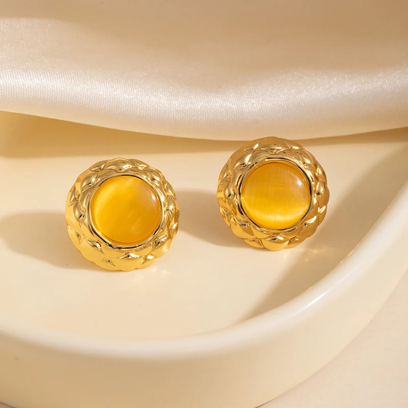 ANENJERY 316L Stainless Steel Colorful Round Card Stud Earrings For Women Fashion Simple New Popular Jewelry Gifts Wholesale