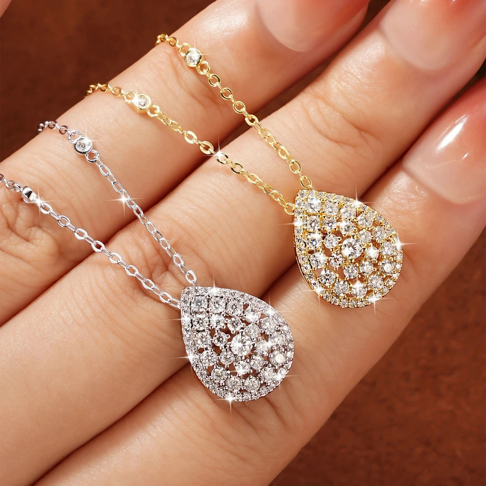 OXTAO Moissanite Water Drop Pendant Necklace 2.5mm D VVS1 For Women Wedding Engagement Charm Necklace Jewelry 14K Gold Filled