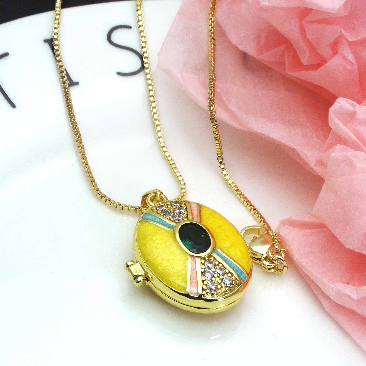 Micro Zircon oil drip photo box Pendant necklace case gaine pendant necklace copper chain jewelry necklace