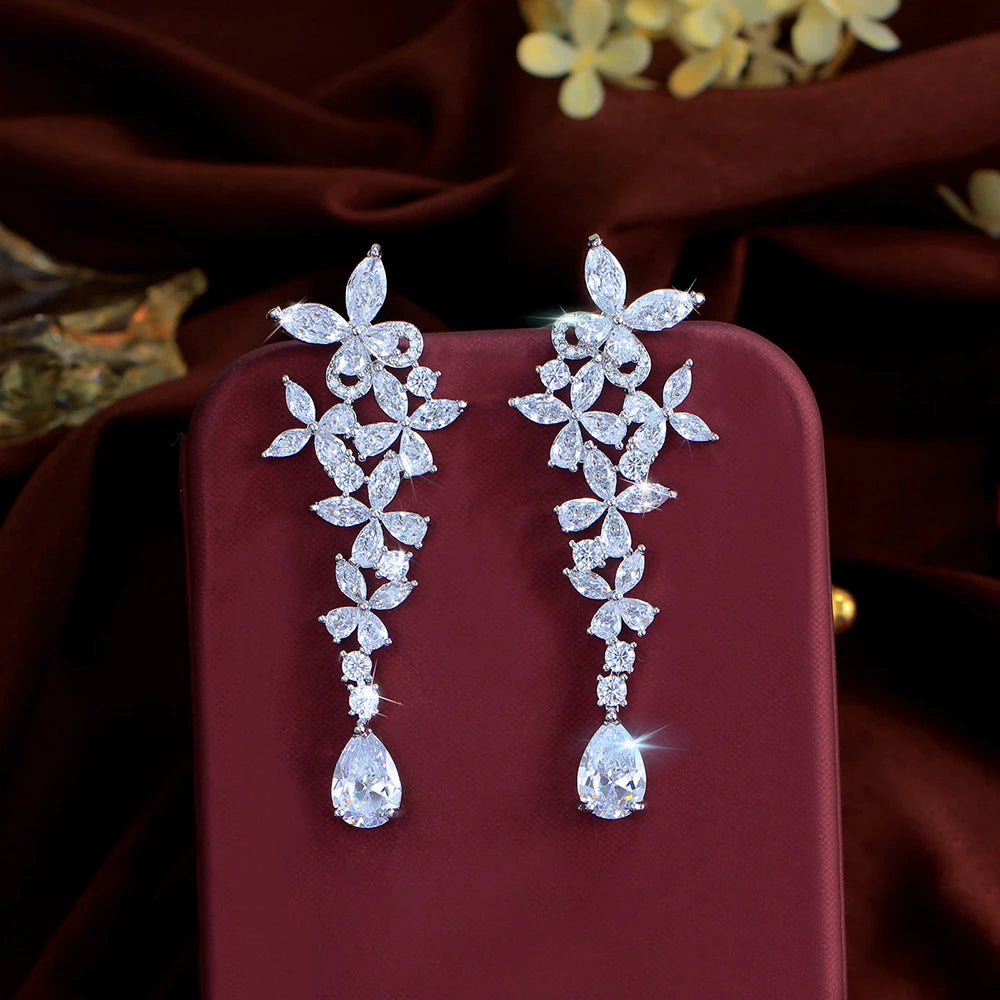 ThreeGraces 2026 New Fashion Shiny Zirconia Bridal Wedding Party Long Butterfly Flower Dangle Earrings for Women Jewelry E2128