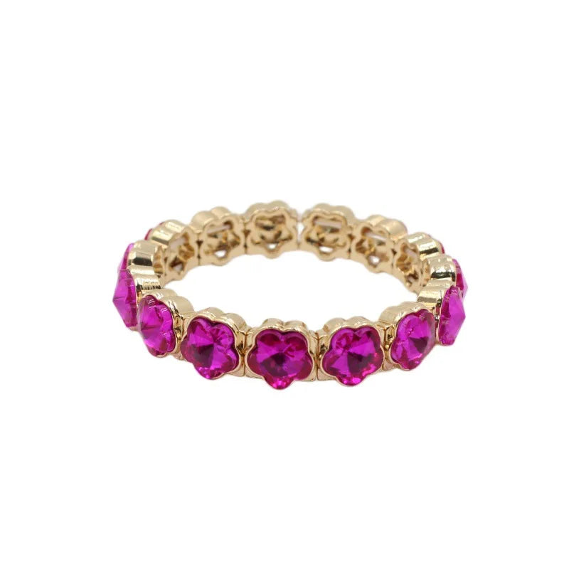 2026 Colored Rhinestone Flower Enamel Gold Bracelet Mocha Full Diamond Elastic Stacked Fashion Bridal Accessories