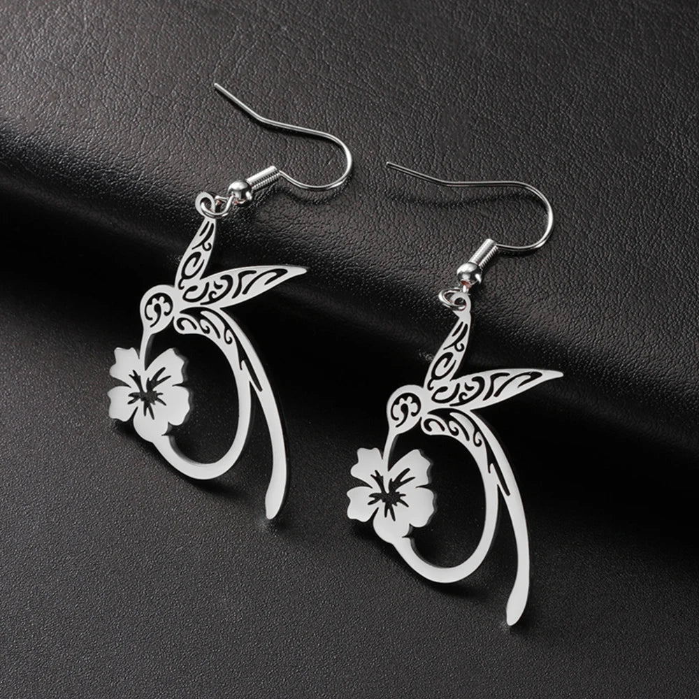 My Shape Hummingbird Flower Pendant Necklaces for Women  Bird Floral Stainless Steel Chain Choker Fashion Jewelry Gifts