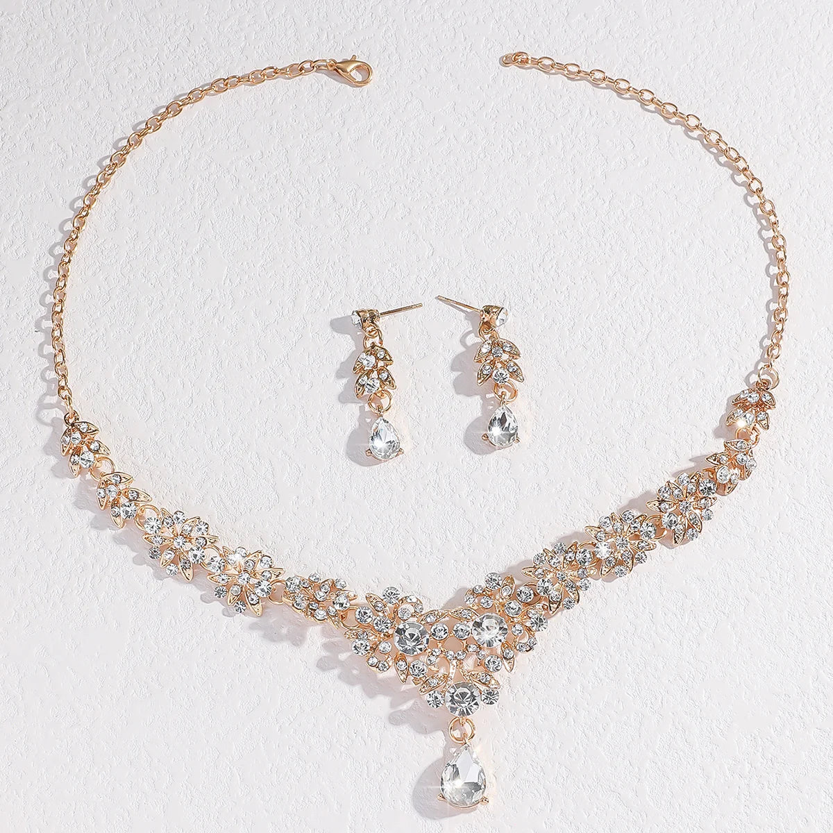 Amazon Bridal Necklace Earring Set Wedding Jewelry with Zircon Setting Evening Dress Accessories Cross Border Direct Sales