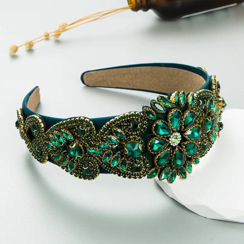 Fashion Flower Super Sparkling Baroque Headband Trendy Light Luxury High End Style Rhinestone Hair Accessories