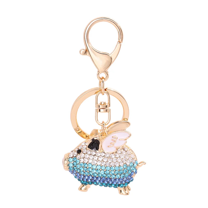 EASYA Cute Pig Shape Keychain Bag Key Ring Kawaii Anime Vintage Metal Crystal High-end Luxury Ladies Charm Jewelry gifts friends