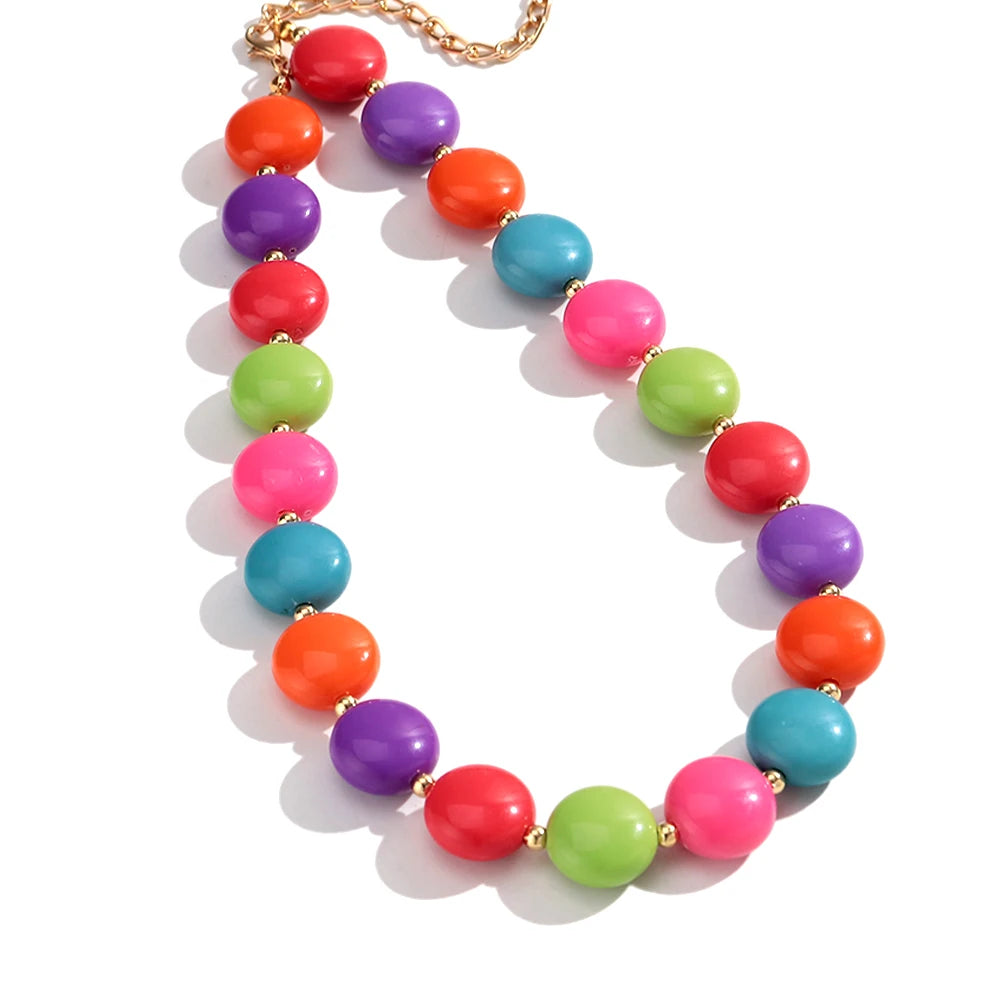 Fashion Colorful Acrylic Geometric Oblate Round Beads Necklaces for Women New Beaded Choker Necklace Boho Party Jewelry Gifts