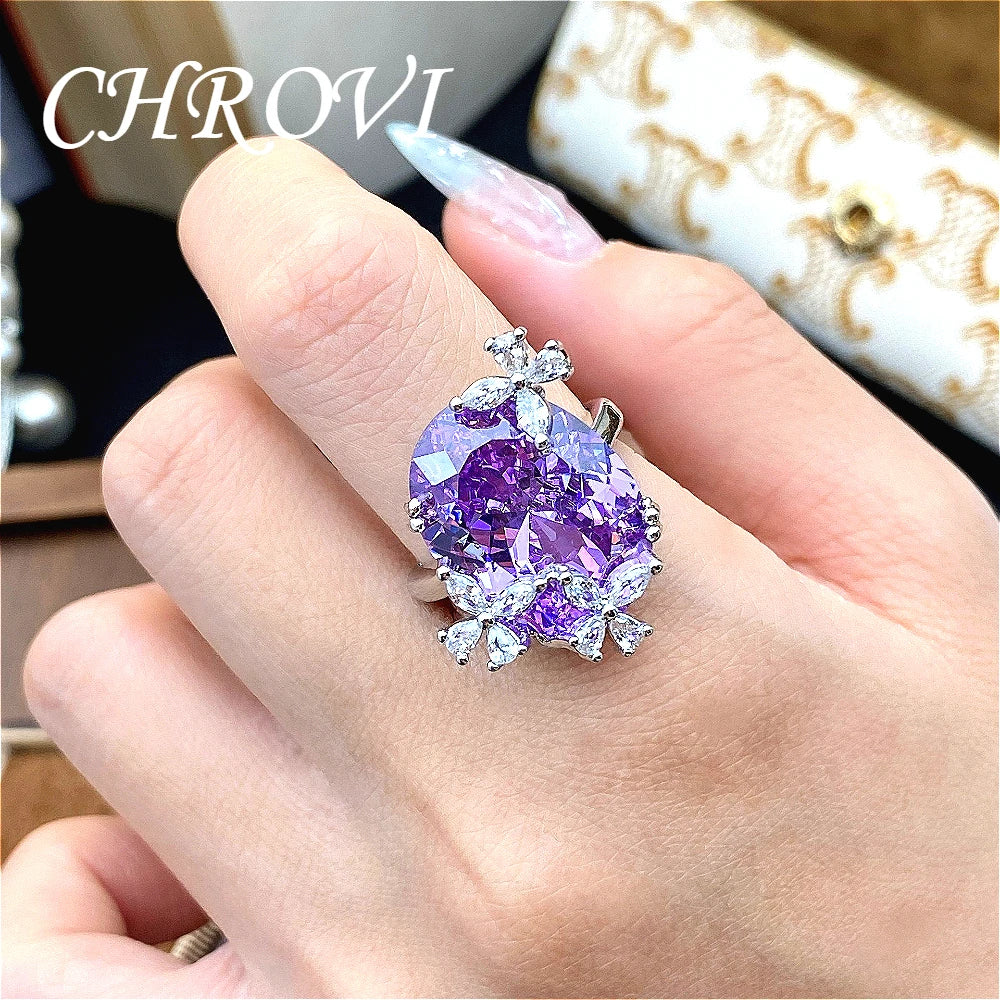 Luxury semi-gold 925 pure silver ultra-fantastic butterfly ring, candy-style purple lavender color gemstone necklace