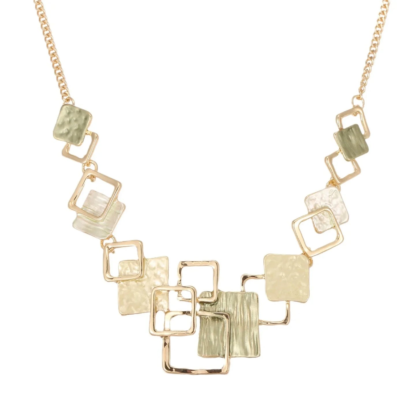 new color painting oil geometric square stud earrings bracelet necklace set, high-end women's jewelry set