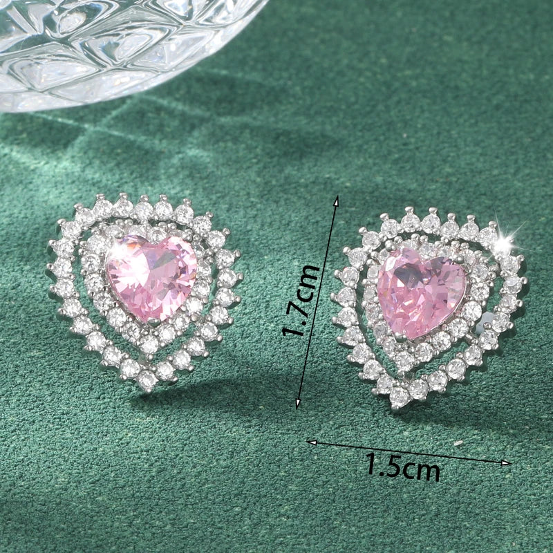 Peach Heart Stud Earrings Exquisite Women Dangle Earrings for Princess Party Wedding Engagement Christmas Jewelry