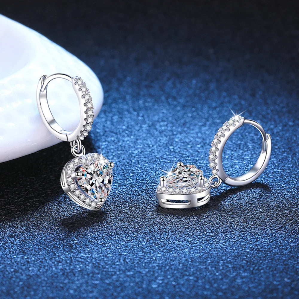 JOIAS HOME S925 Sterling Silver Classic Heart-shaped 1CT D Moissanite Stud Earrings  Women's New Minimalist High-end  Jewelry