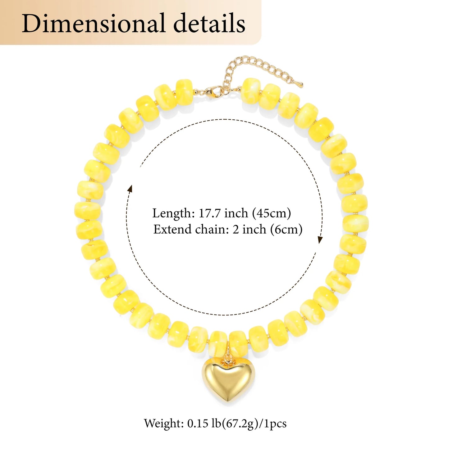 Fashion Colorful Acrylic Geometric Round Beads Heart Pendant Necklace Boho Love Heart Beaded Choker Necklaces Women Jewelry Gift
