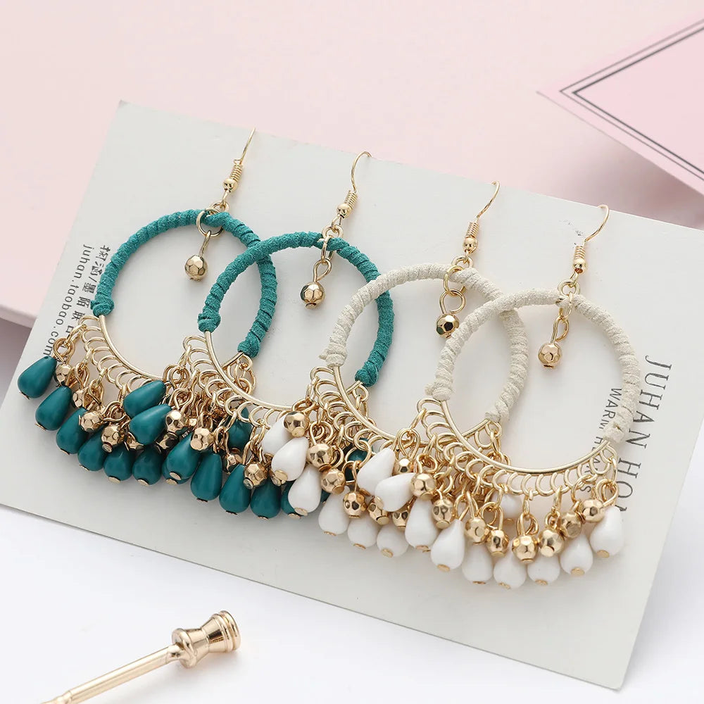 New Ethnic Round braided Dangle Earrings For Women Bohemian Retro Tassels Drop Ear Jewelry Female Party Accessories