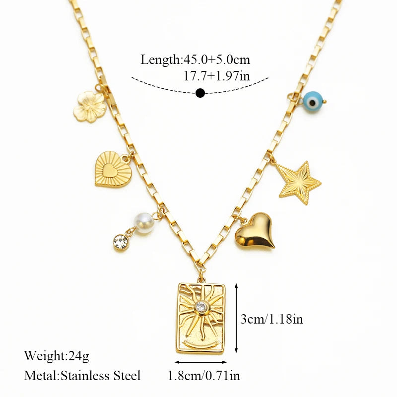 EILIECK 316L Stainless Steel Multiple Charms Pendant Necklace For Women Trendy 18K Gold PVD Plated Waterproof Neck Chain Jewelry