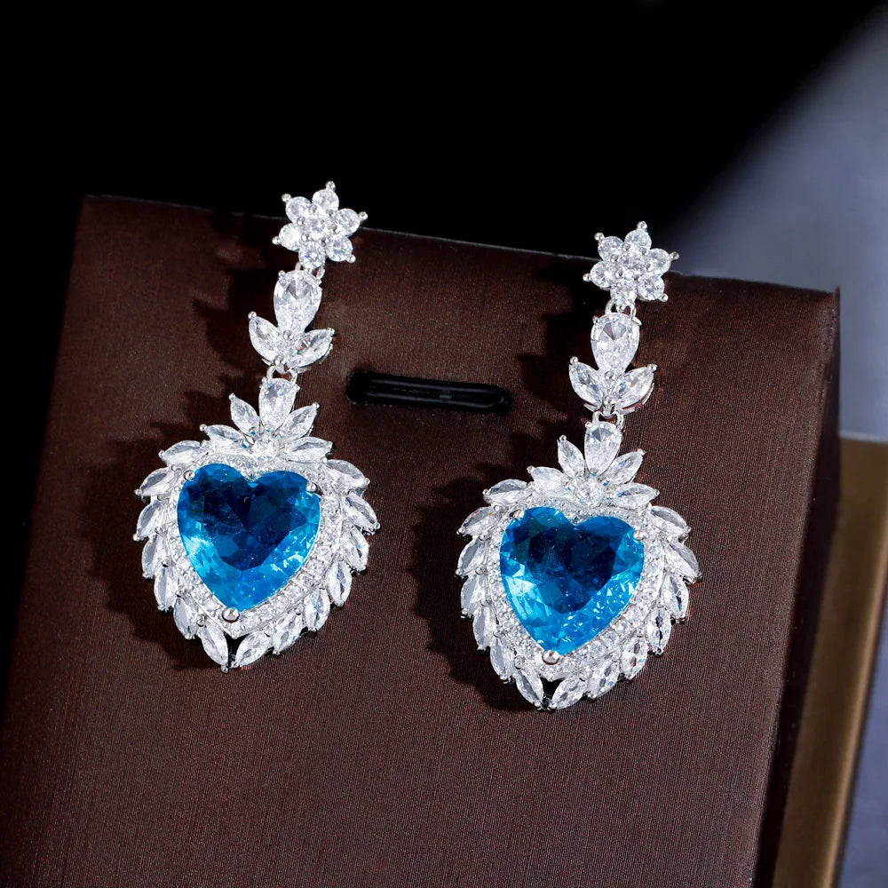 ThreeGraces Elegant Big Heart Shaped Cubic Zirconia Stone Bridal Dangle Drop Long Earrings for Women Wedding Party Jewelry E2108