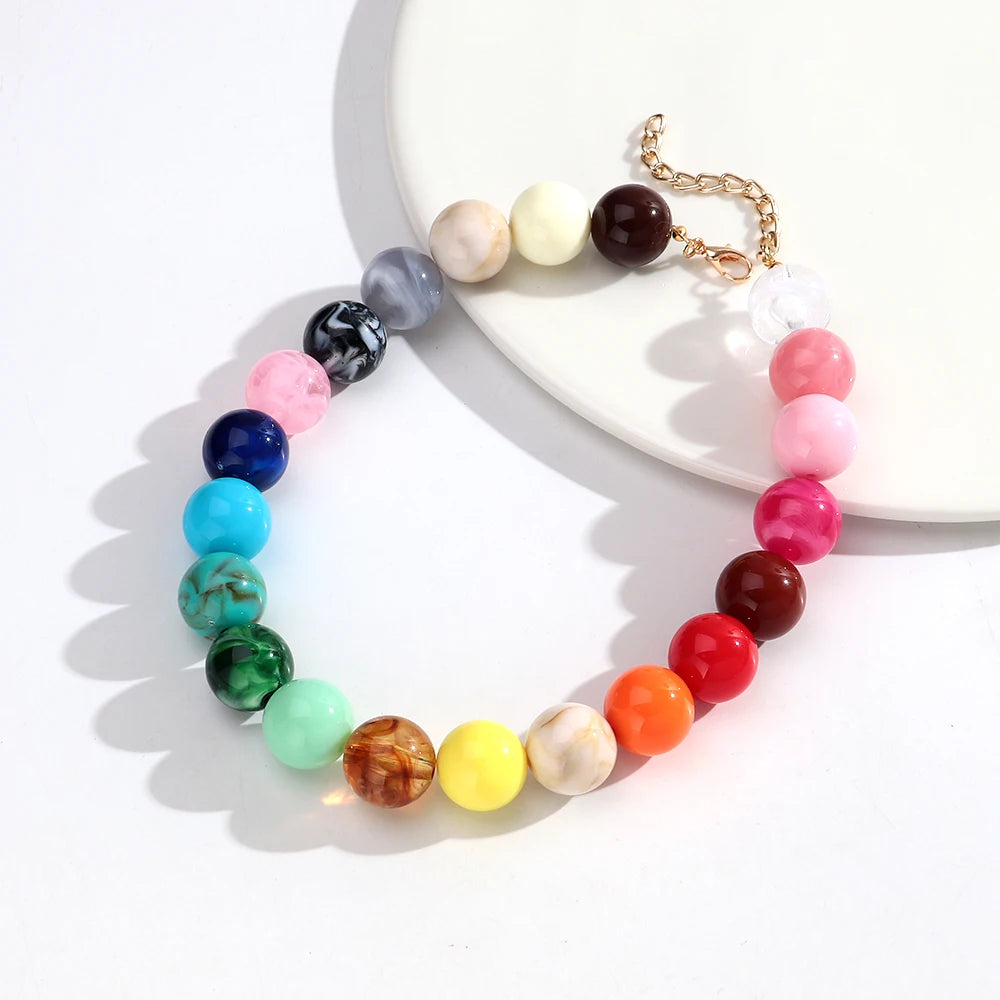 20mm Colorful Acrylic Geometric Round Beads Choker Necklace Fashion Resin Beaded Collar Necklaces New Jewelry Gifts