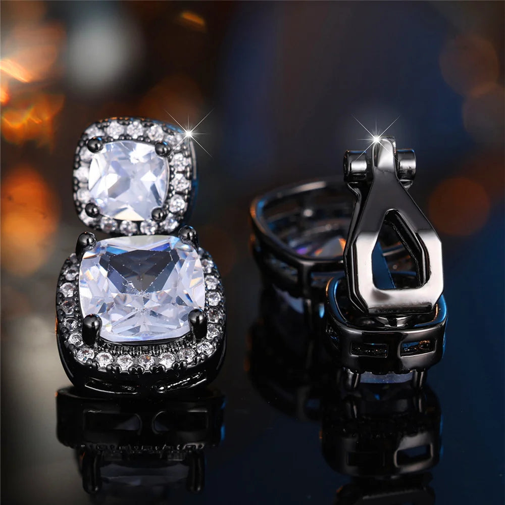 Luxury Big White Zircon Clip Earrings For Women Luxury Crystal Female Silver Color Round Wedding Jewelry