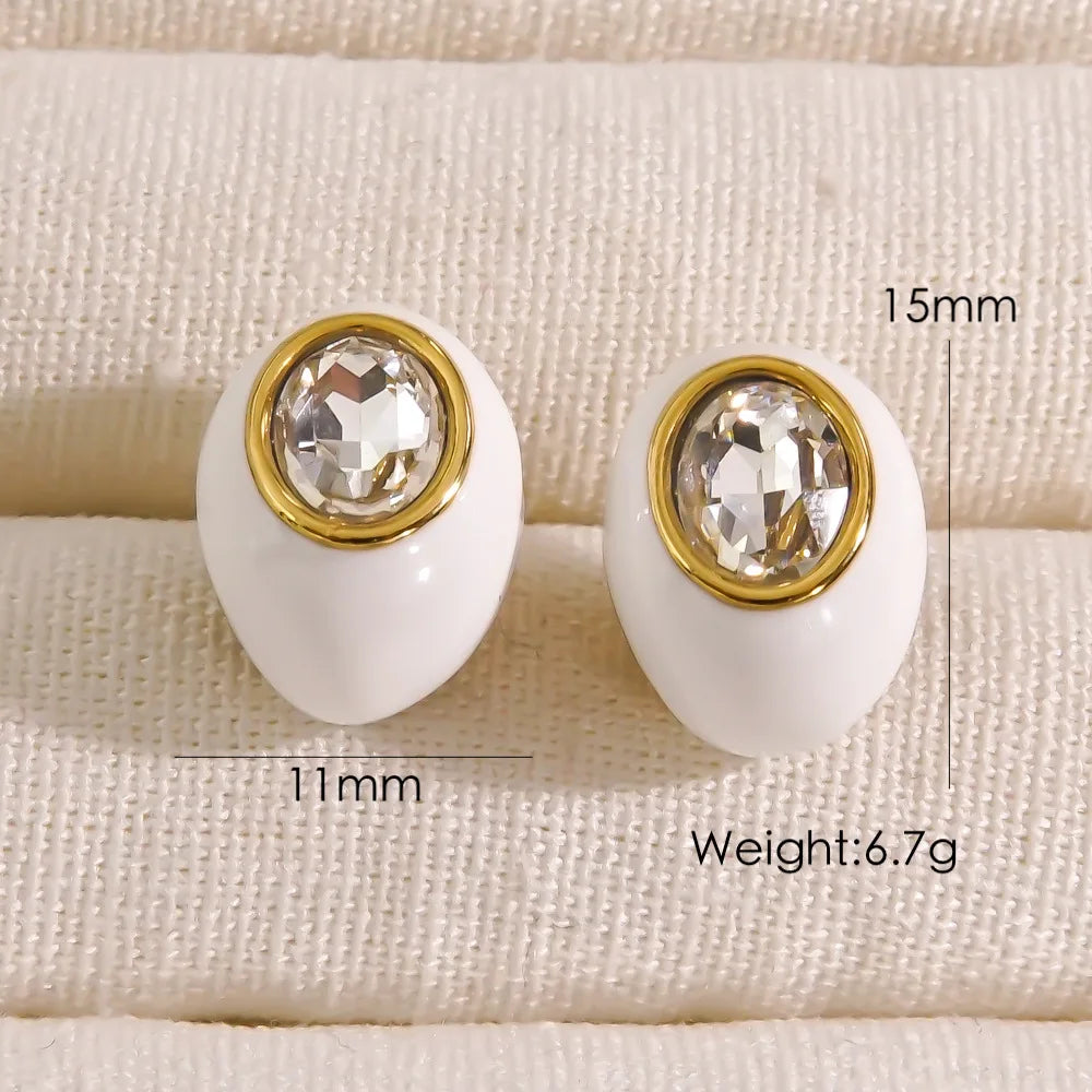 CARLIDANA High Quality Gold Plated Waterdrop Enamel Stud Earrings Jewelry Bridal Wedding Zircon Stone Earrings For Women