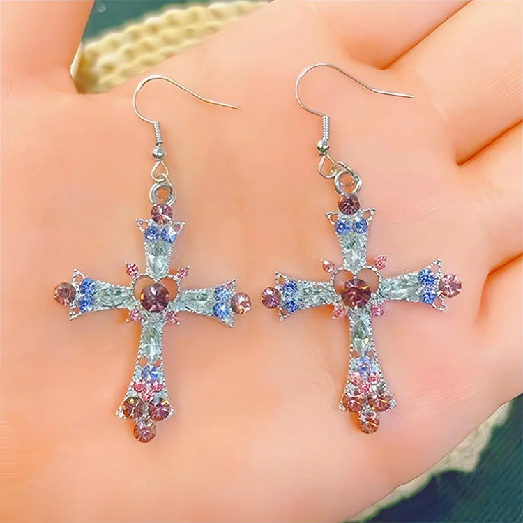 Gothic Pink Heart Cross Earrings Y2K Kpop Fashion Korean Style Earring for Women Grunge Egirl Earrings Jewelry Accessories