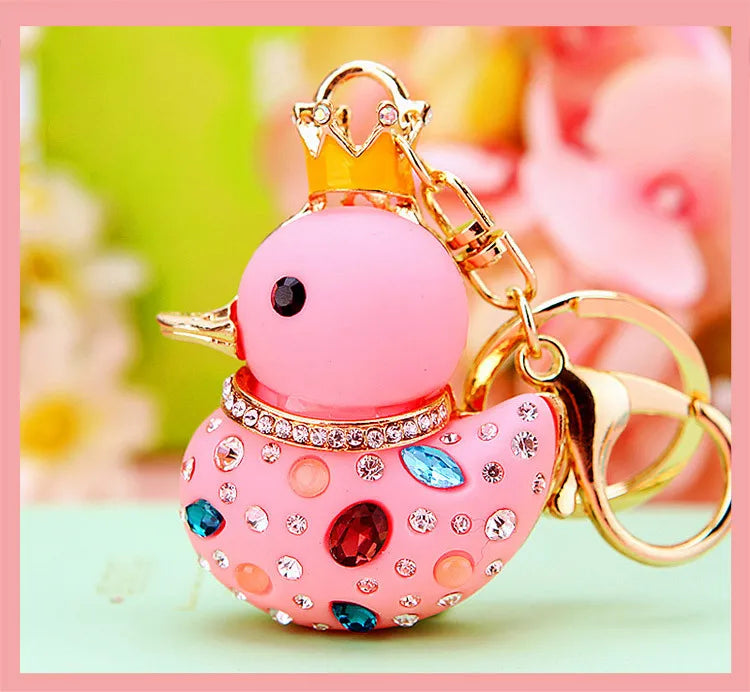 Creative rhinestone cute big yellow duck car keychain women's bag pendant metal key chain ring festival gift wholesale