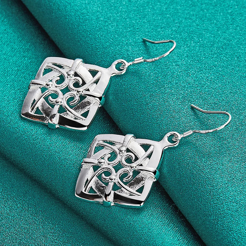 URMYLADY 925 Sterling Silver Four Leaf Flower Earrings For Women Charm Wedding Party Fashion Jewelry