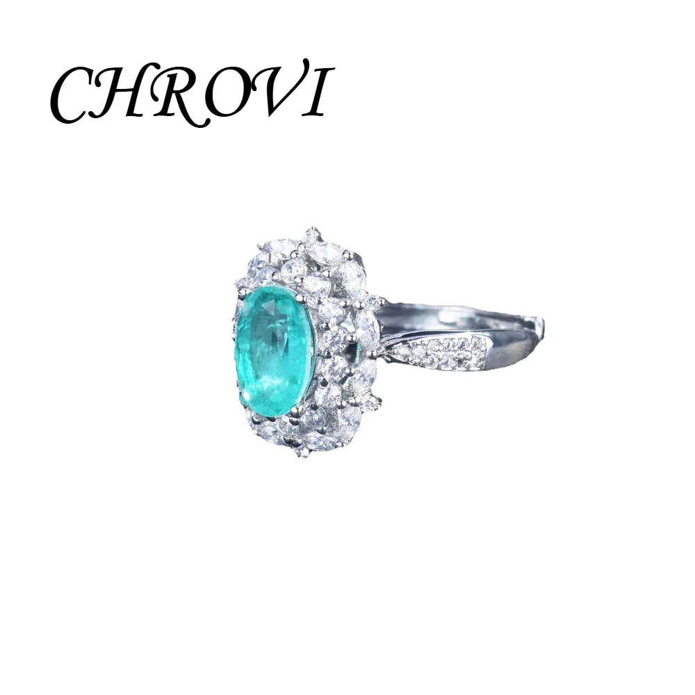 New 925 Pure Silver Paraiba Diamond Necklace - Pendant Gemstone Formal Jewelry Set Including Ring and Earrings
