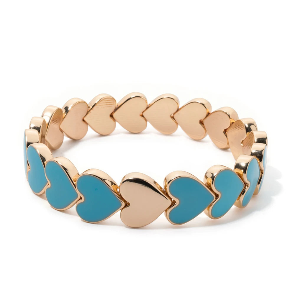 BEUTIFOR Drop Oil Love Shape Beaded Elastic Bracelets For Women Colorful Boho Beads Chunky Peach Love Wrist Accessory