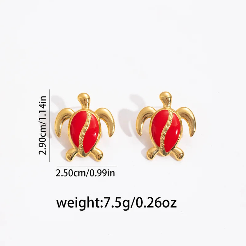 ANENJERY 316L Stainless Steel Colorful Stripes Turtle Earrings For Women Niche Design Unique Cute Jewelry Gifts Wholesale