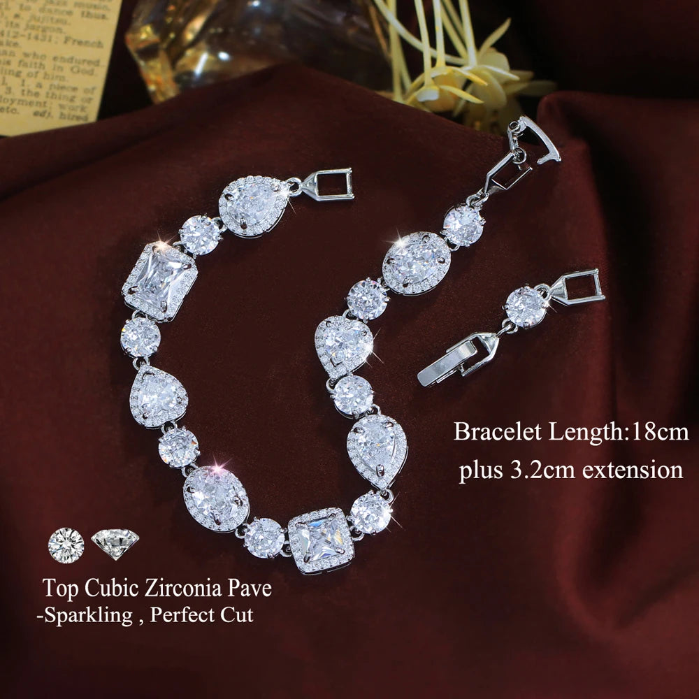ThreeGraces Elegant Sparkling Water Drop Zirconia Bridal Wedding Party Geometric  Link Chain Bracelet Jewelry for Women BR470